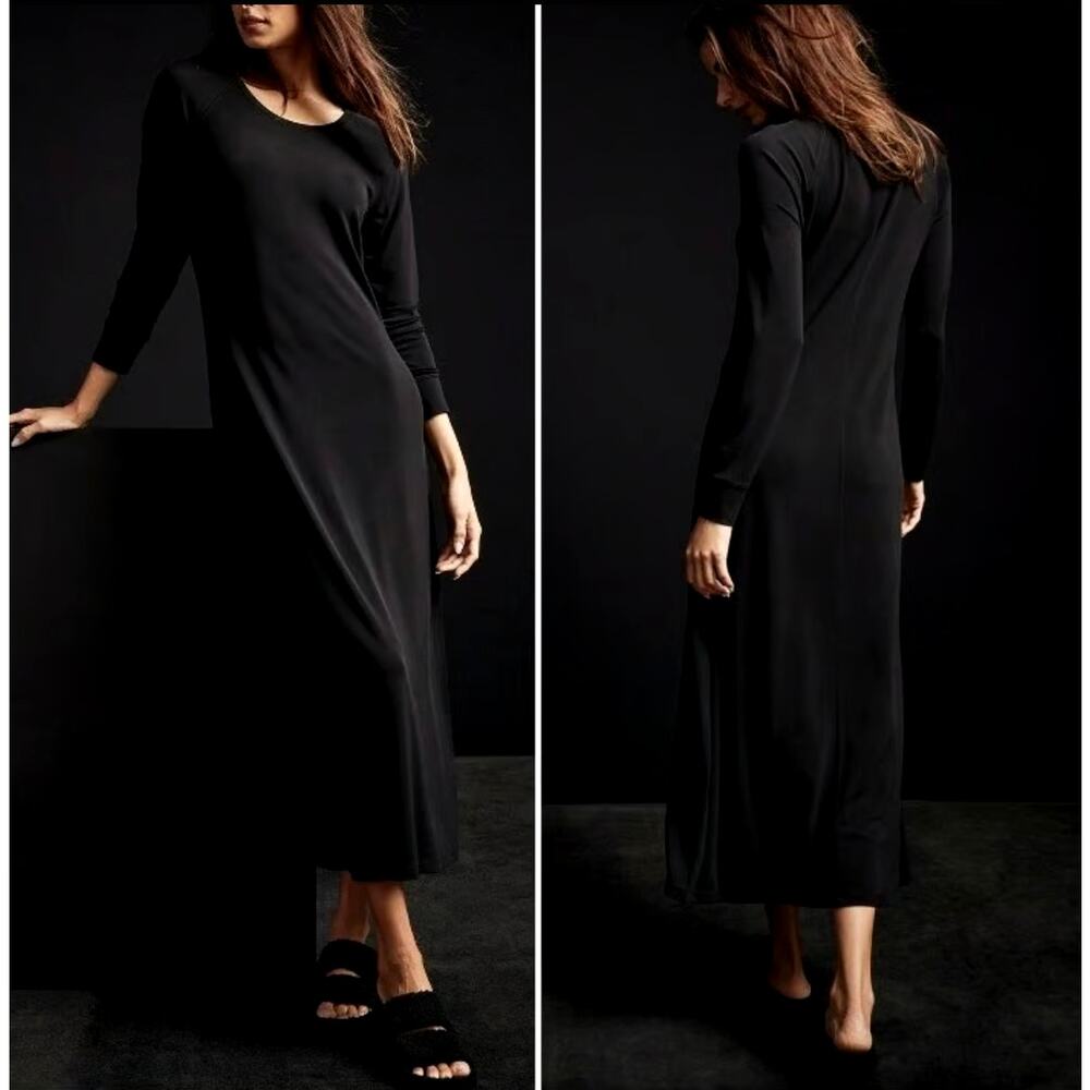 James Perse OPEN SEAM RAGLAN Long Sleeve Midi Dress Black Size 2 Medium NWT $395